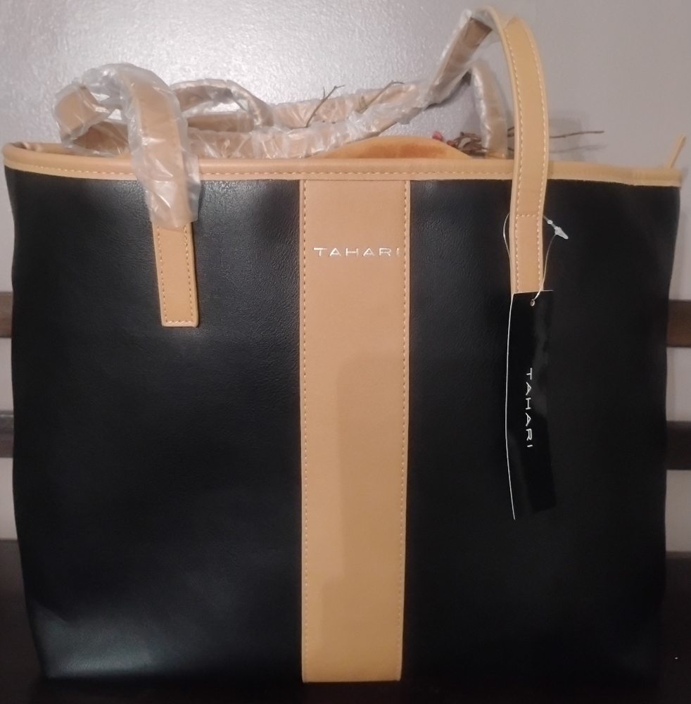 Tahari Kristen Black & Tan Tote NWT - Picture 3 of 10